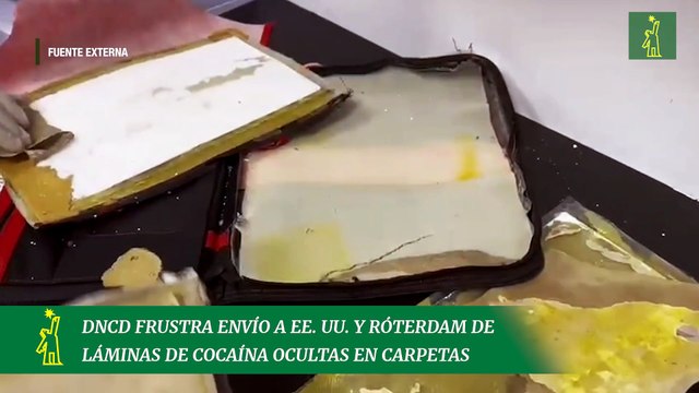 DNCD FRUSTRA ENVÍO A EE. UU. Y RÓTERDAM DE LÁMINAS DE COCAÍNA OCULTAS EN CARPETAS