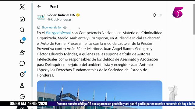 Dictan auto de formal procesamiento y prisión preventiva contra Adán Funes por el asesinato de Juan López