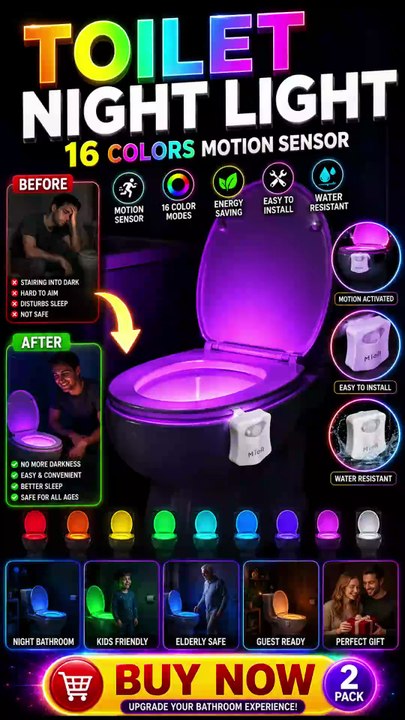 Motion Sensor Toilet Light | 16 Color LED Bathroom Night Light