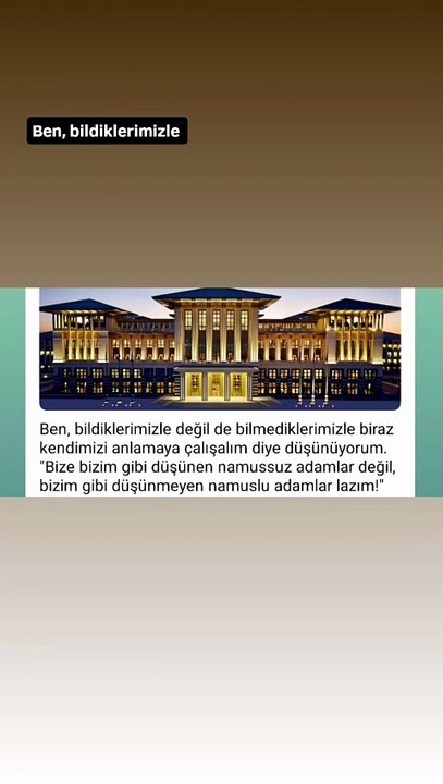 Ben, bildiklerimizle değil de bilmediklerimizle biraz kendimizi anlamaya çalışalım diye düşünüyorum. "Bize bizim gibi düşünen namussuz adamlar değil, bizim gibi düşünmeyen namuslu adamlar lazım!" https://www.facebook.com/permalink.php?story_fbid=161126476