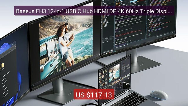 Baseus EH3 12-in-1 USB C Hub HDMI DP 4K 60Hz Triple Display 3.2 fo... — Best Deal 2026 | Shop Now!
