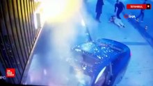 Şişli’de lüks otomobil dükkana daldı araç alev aldı