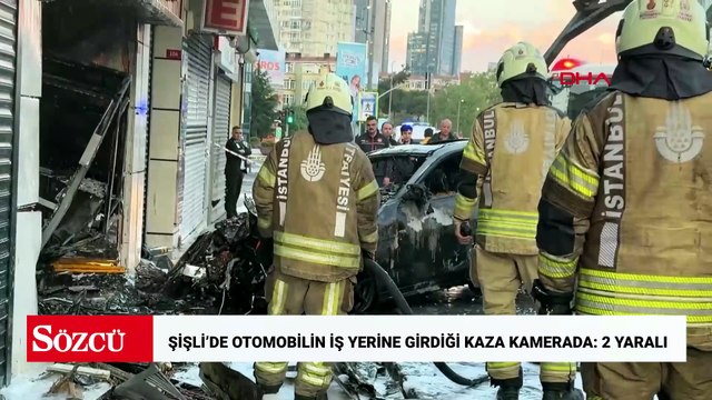 Şişli’de otomobilin iş yerine girdiği kaza kamerada: 2 yaralı