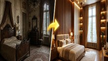 An abandoned old bedroom transformed into a stunning modern luxury room with AI 🛏️✨