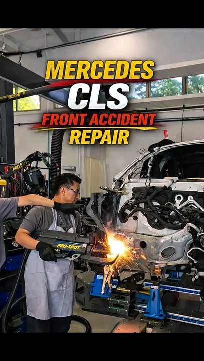 Mercedes CLS front accident repair on a Celette bench with our universal jigset.