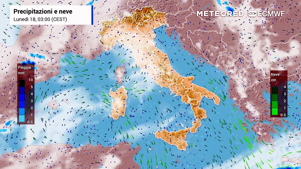 Piogge ad inizio settimana su parte d'Italia