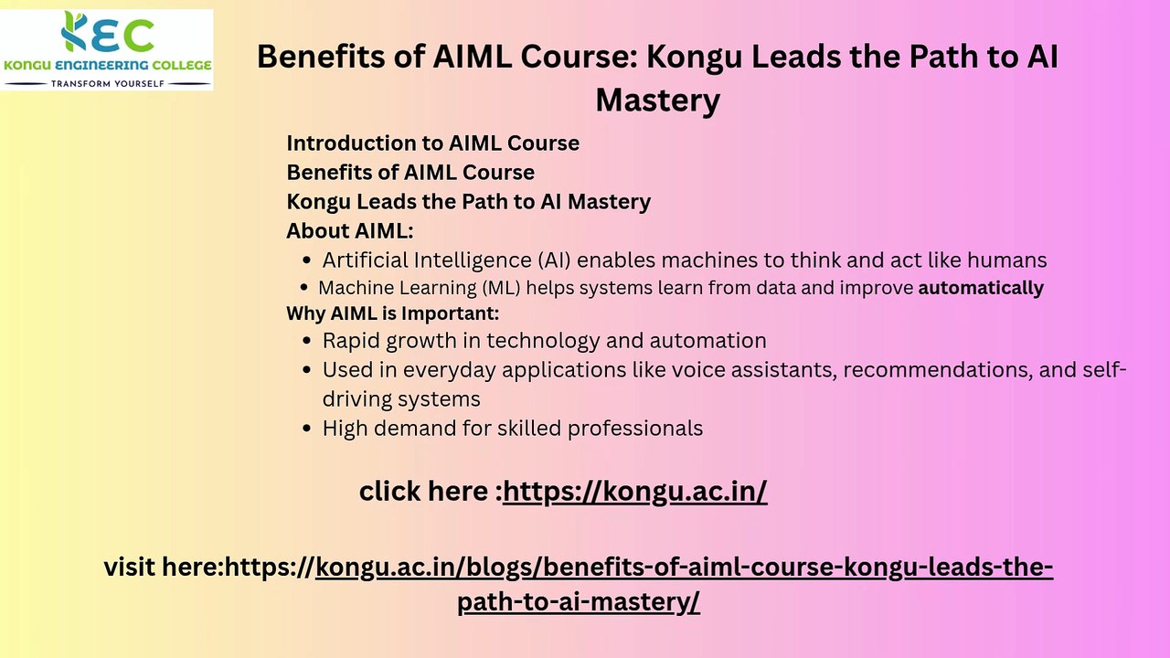 Benefits of AIML Course Kongu Leads the Path to AI Mastery