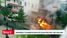 Mahalle sakinleri otomobili iterek alevlerden uzaklaştırmaya çalıştı