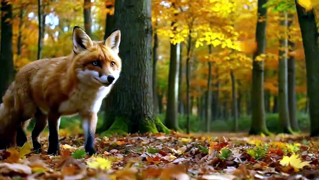 Beautiful Fox Exploring Autumn Woods