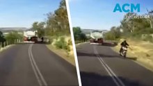 Near miss between truck and motorcycles captured on dashcam