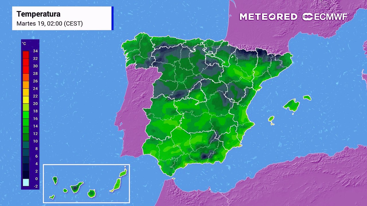 Temperaturas previstas en superficie por el modelo europeo para los próximos días