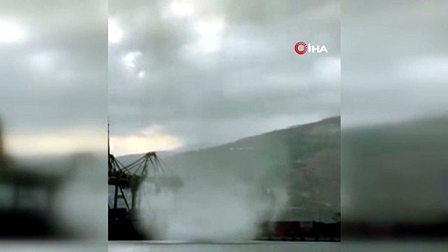 İskenderun Körfezi'nde korku dolu anlar: Dev hortum saniye saniye kamerada