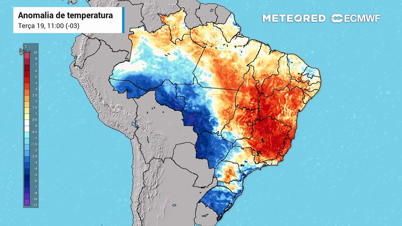 Terça-feira, 19 de maio: Anomalia de temperatura em superfície.