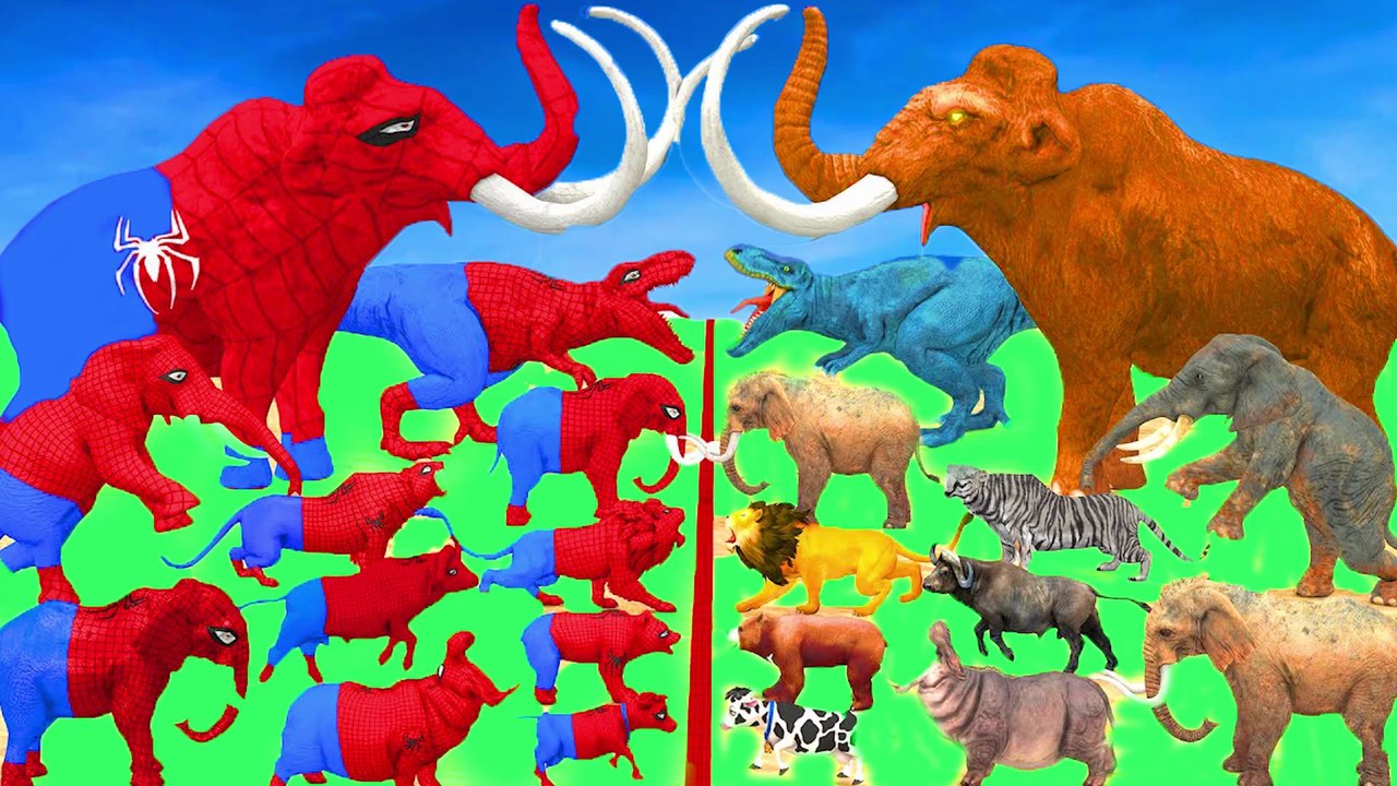Red Spiderman Animals vs Prehistoric Mammals Mammoth Elephant vs Spiderman Mammoth Elephant vs T-Rex thumnail