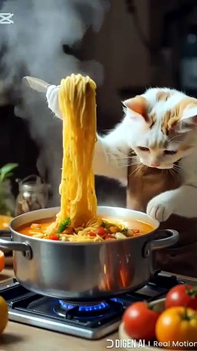 Chef Cat Cooks Spaghetti Like a Pro 😻🍝✨