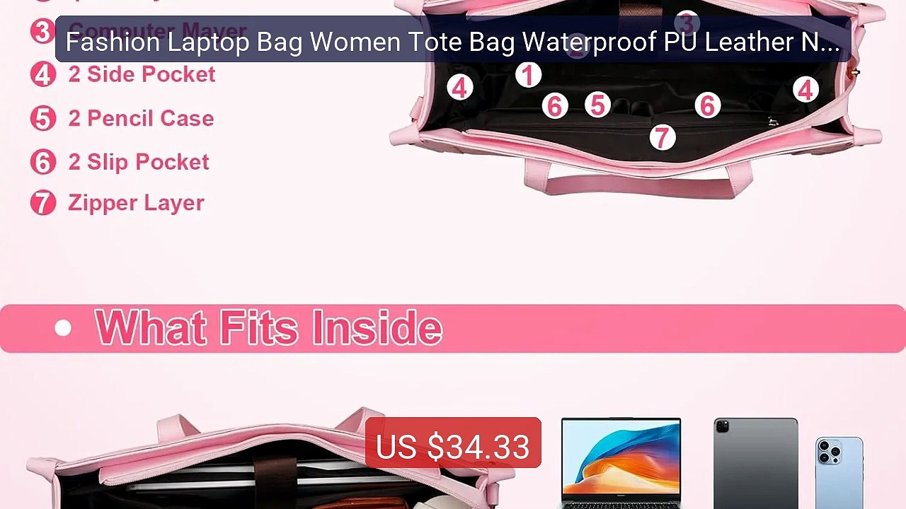 Fashion Laptop Bag Women Tote Bag Waterproof PU...