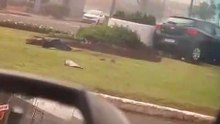 Vídeo mostra carro passando reto na Avenida e subindo em rotatória na Região da FAG