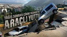 Aşırı yağışla birlikte çöken yol 5 aracı yuttu!
