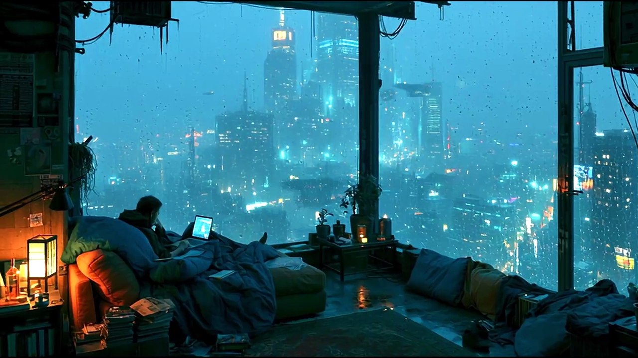Deep Focus Music | ADHD Hyperfocus Mode Future City ASMR: Heavy Rain & Sci-Fi Ambience