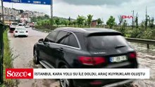 İstanbul kara yolu su ile doldu, araç kuyrukları oluştu