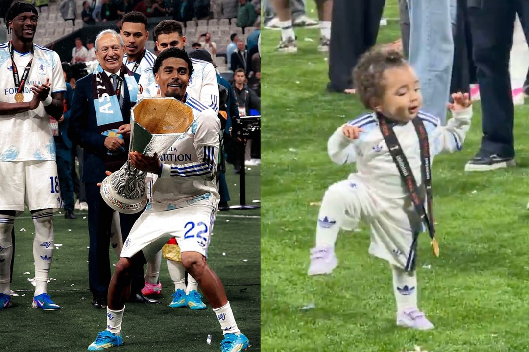 La hija de Ian Maatsen derrite corazones bailando en la cancha tras el triunfo del Aston Villa en la Europa League