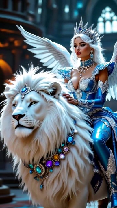 "The Frost Queen’s Guardian ❄️🦁"