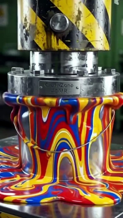 Hydraulic Press Crushing Paint Bucket #trending #foryou #crushingvideo #viralshort #hydrolicmachinecrush @Hydropressing