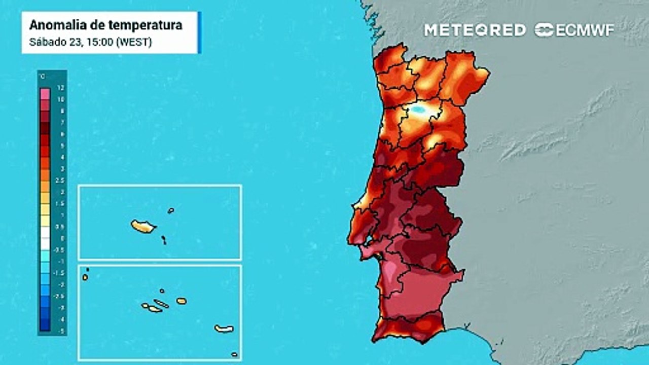 Anomalias térmicas previstas à superfície para os próximos dias em Portugal