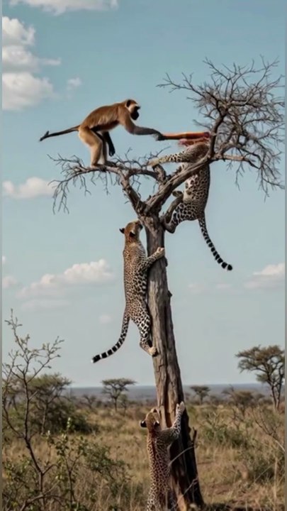 Monkey vs three leopards