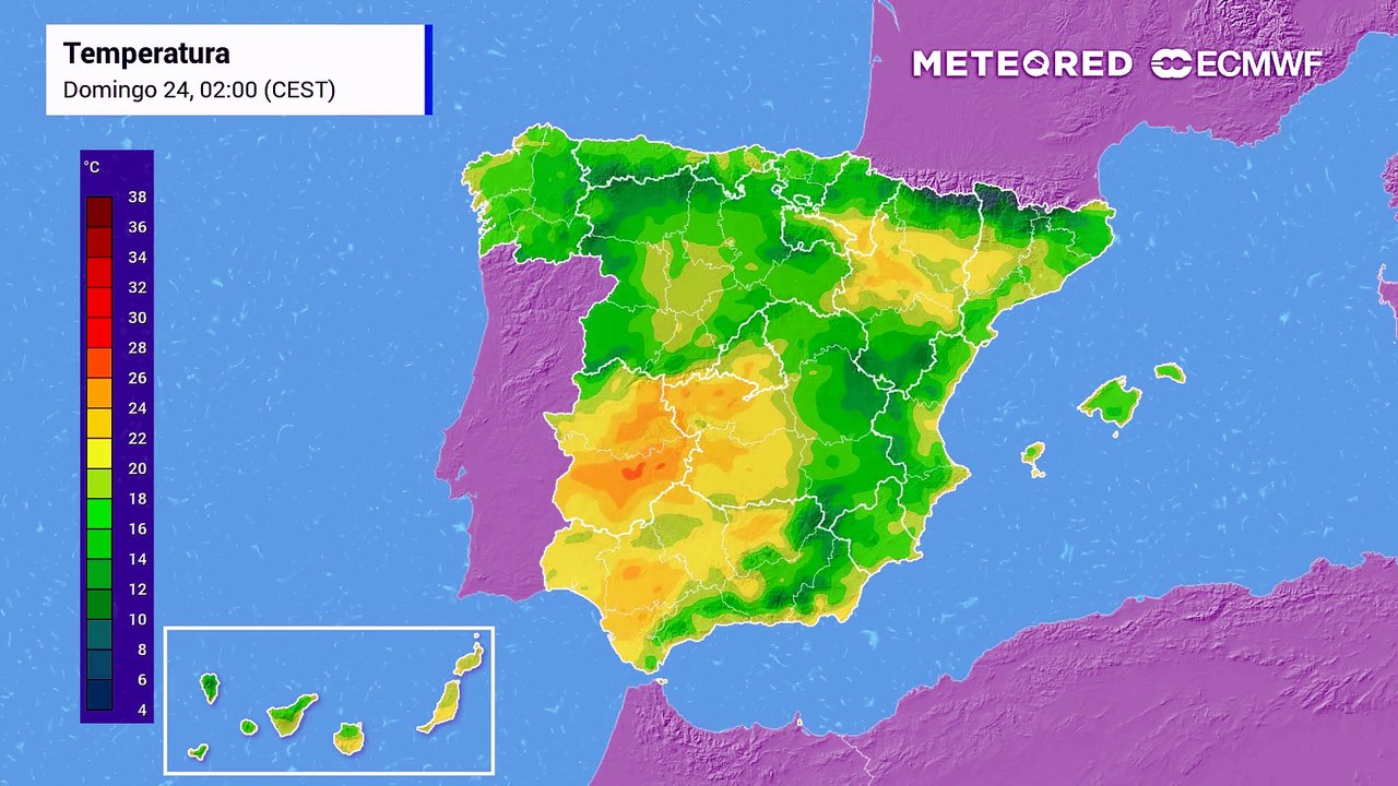 Temperatura prevista en superficie para los próximos días por el modelo europeo.