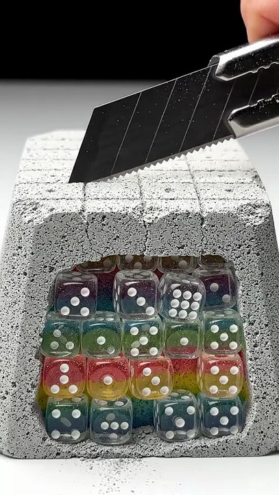 Revealing hidden glass dice inside a stone block... 😳💎✨