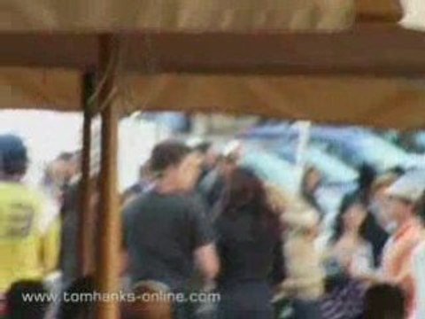 Tom Hanks on the set of Angels & Demons