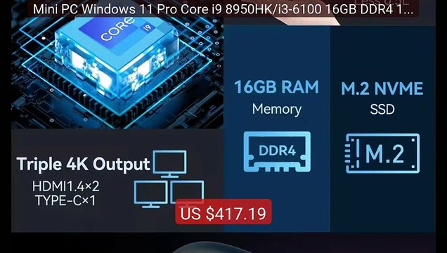 Mini PC Windows 11 Pro Core i9 8950HK/i3-6100 16GB DDR4 1TB S