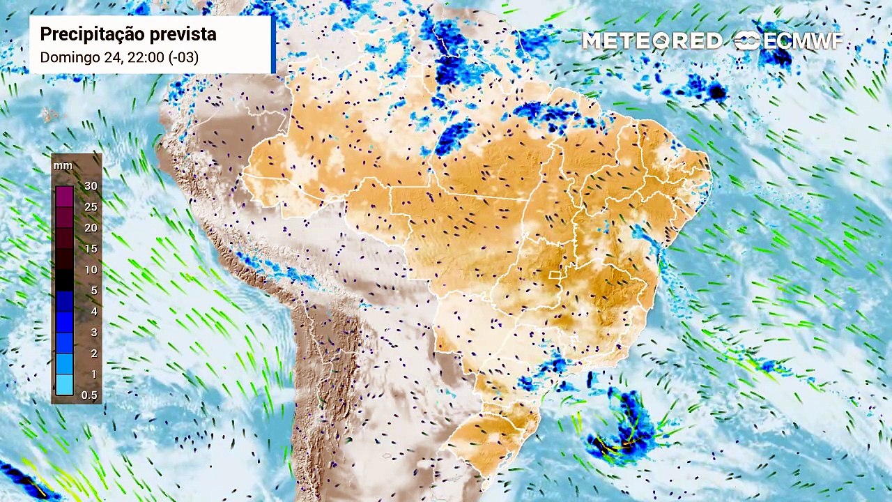Domingo, 25 de maio: precipitação prevista
