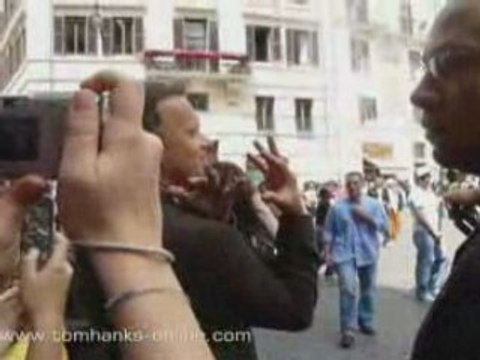 Tom Hanks on the set of Angels & Demons