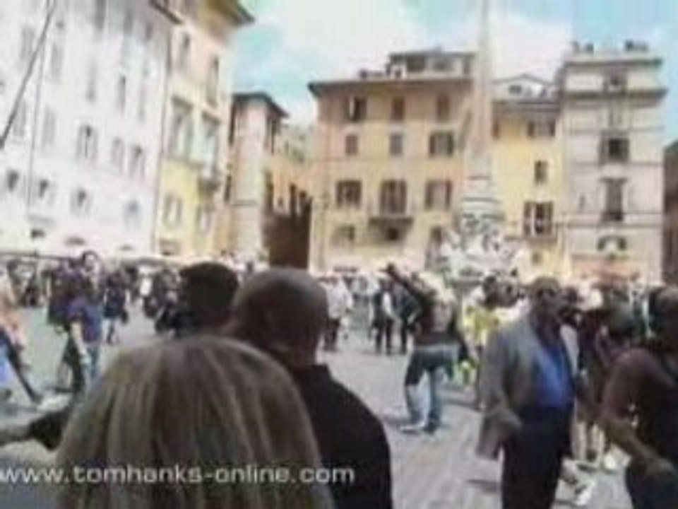 Tom Hanks on the set of "Angels & Demons"