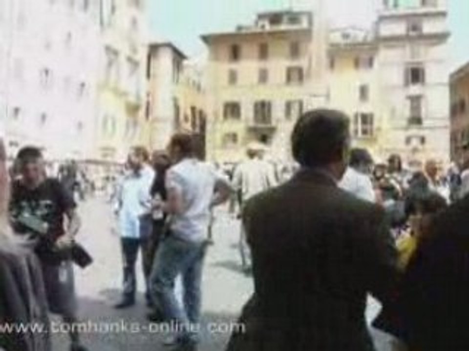 Tom Hanks on the set of "Angels & Demons"