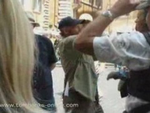 Tom Hanks on the set of Angels & Demons