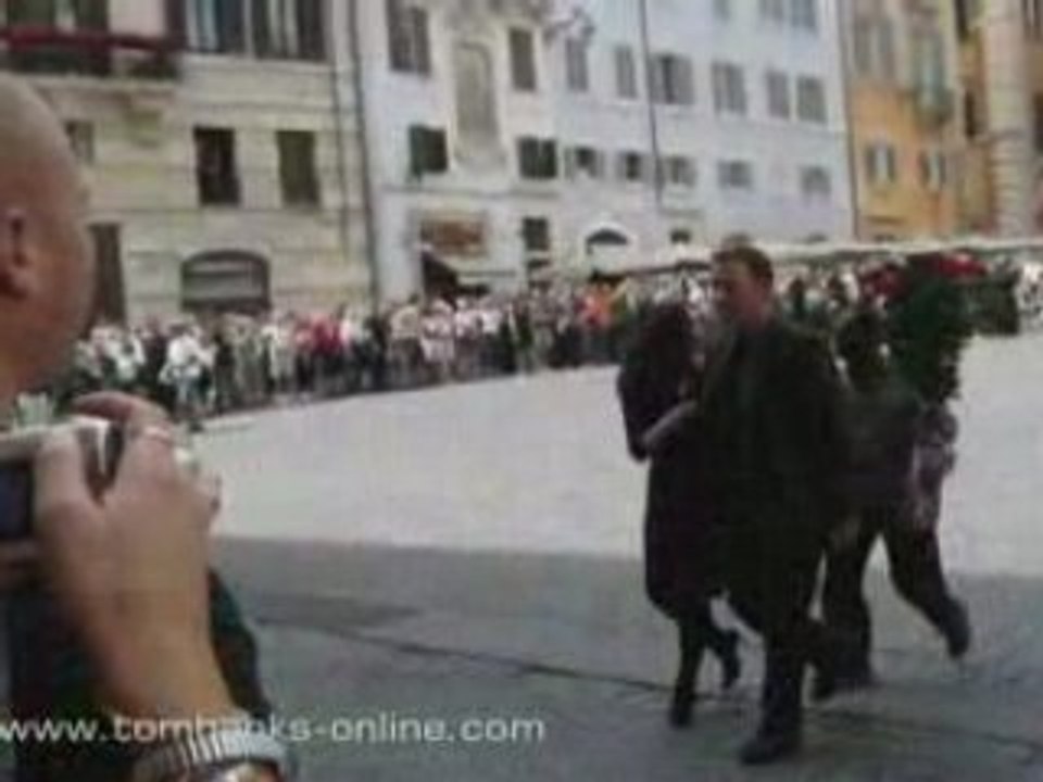 Tom Hanks on the set of "Angels & Demons"