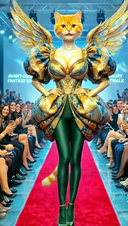 Fashion designer dress model on ramp