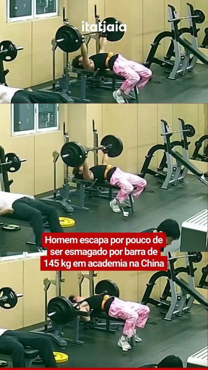Homem escapa por pouco de ser esmagado por barra de 145 kg em academia na China