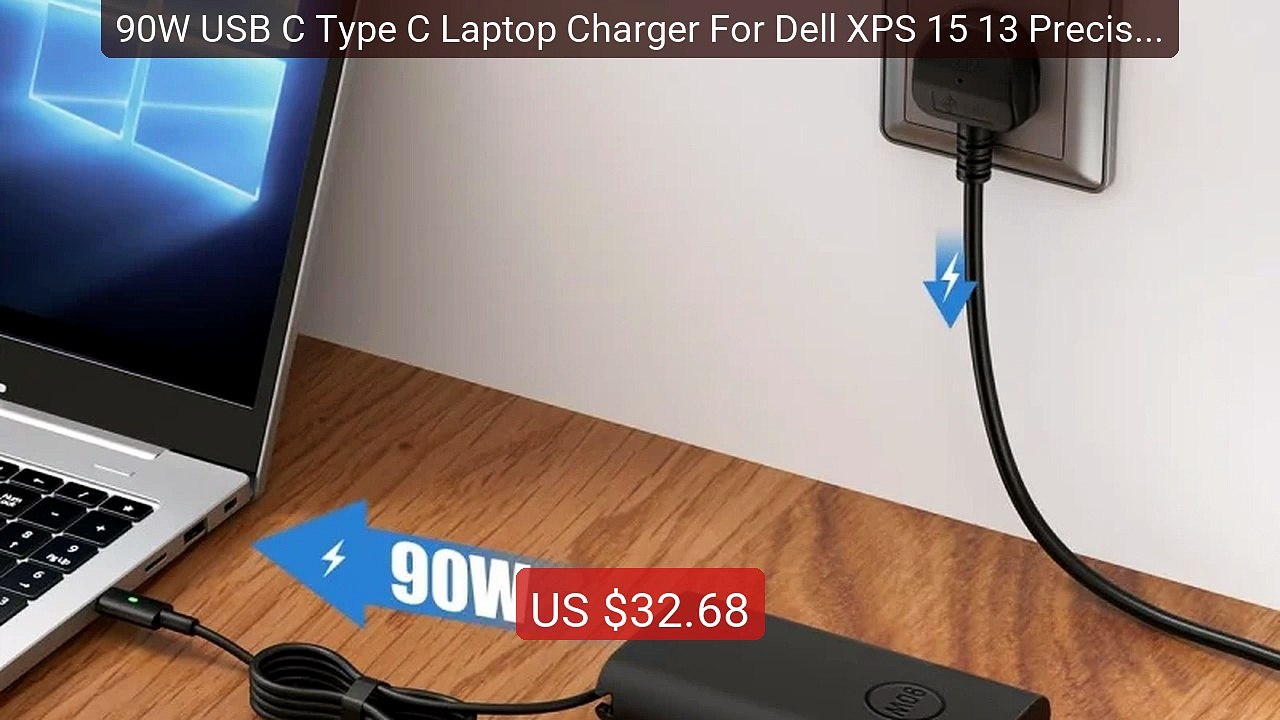 90W USB C Type C Laptop Charger For Dell XPS 15...