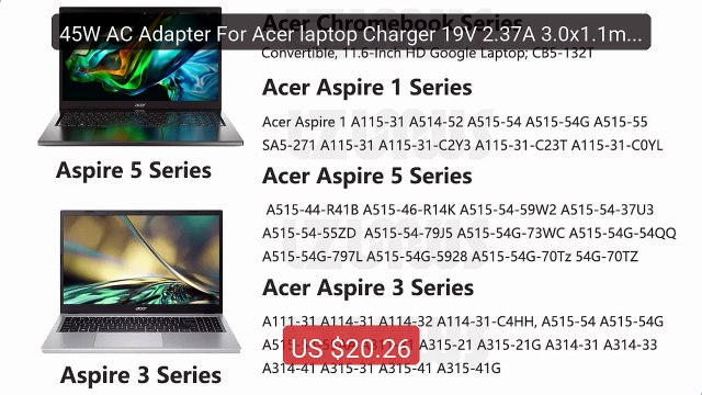 45W AC Adapter For Acer laptop Charger 19V 2.37A 3.0x1.1mm Com... Hot Deal 2026 | Limited Offer!