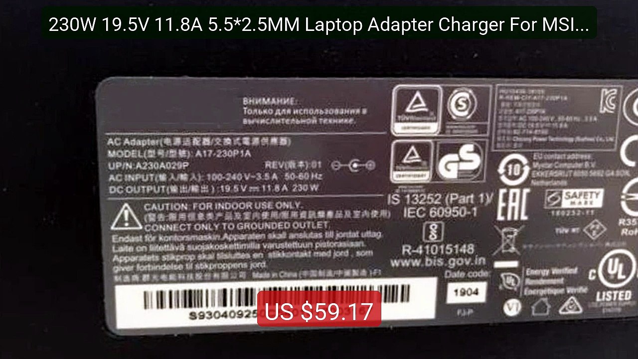 230W 19.5V 11.8A 5.5*2.5MM Laptop Adapter Charger For MSI A12-... -- Best Buy 2026 | Great Quality!
