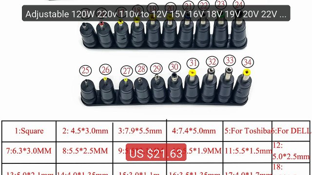Adjustable 120W 220v 110v to 12V 15V 16V 18V 19V 20V 22V 24V C... Hot Deal 2026 | Limited Offer!