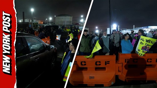 Anti-ICE protestors block cars outside Newark's Delaney Hall ICE detention center