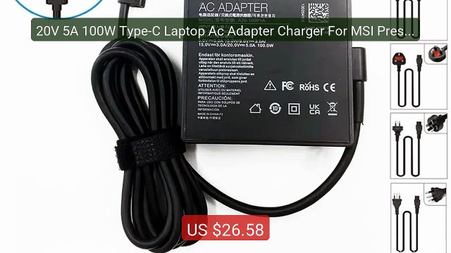 20V 5A 100W Type-C Laptop Ac Adapter Charger For MSI Presti... Top Pick 2026 | Unbeatable Price!