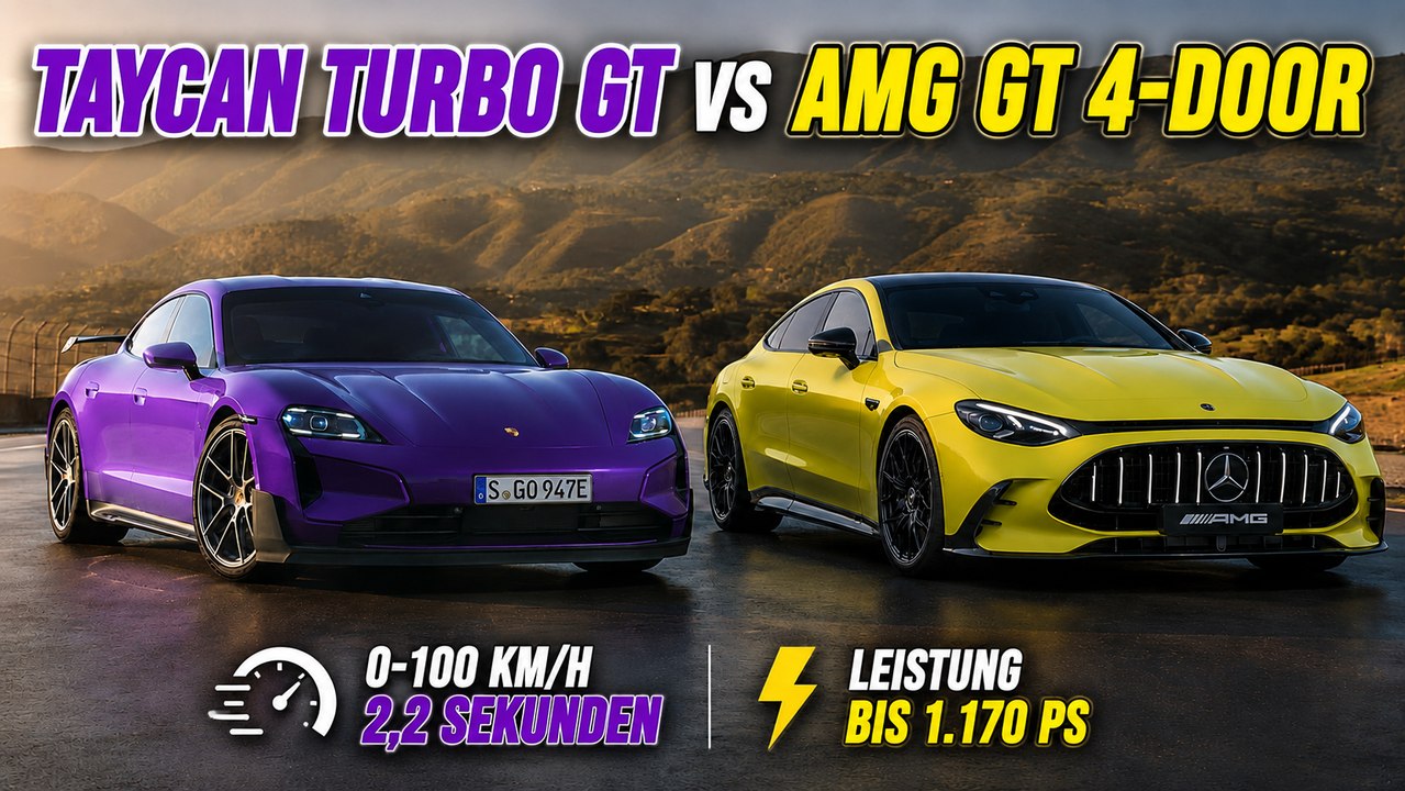 Mercedes-AMG GT 4-Door gegen Porsche Taycan Turbo GT Weissach