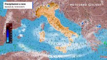 Mappa relativa a nubi e piogge previste per i prossimi giorni