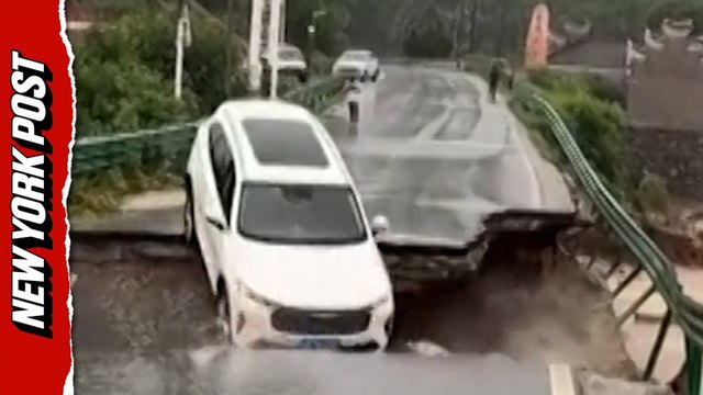 Terrifying video captures car plummeting into river after bridge collapses in China